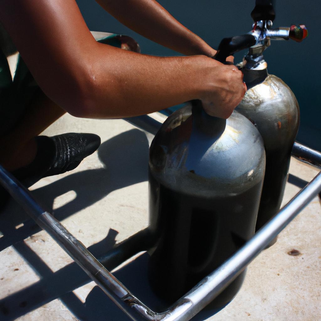 Person blending gas for diving