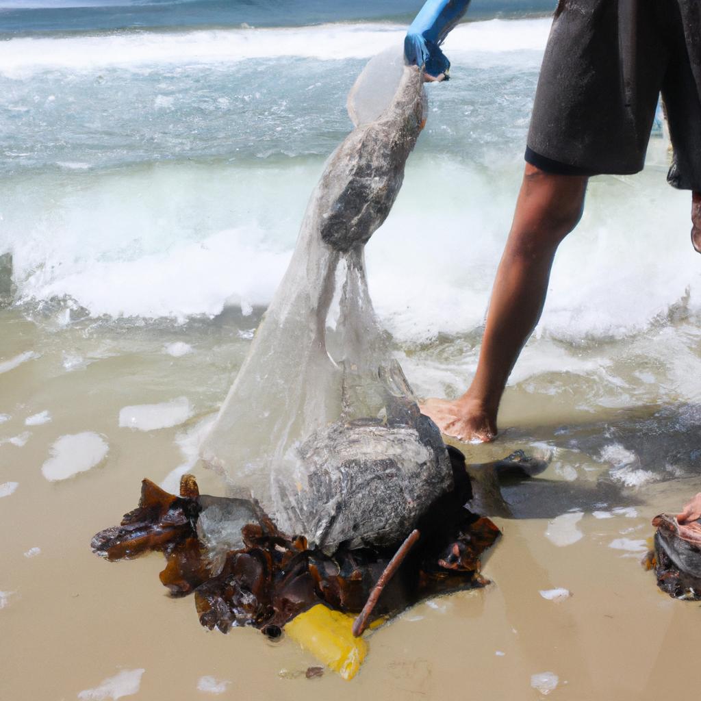 Person cleaning up ocean debris