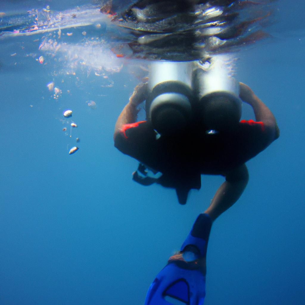 Person diving underwater for assistance