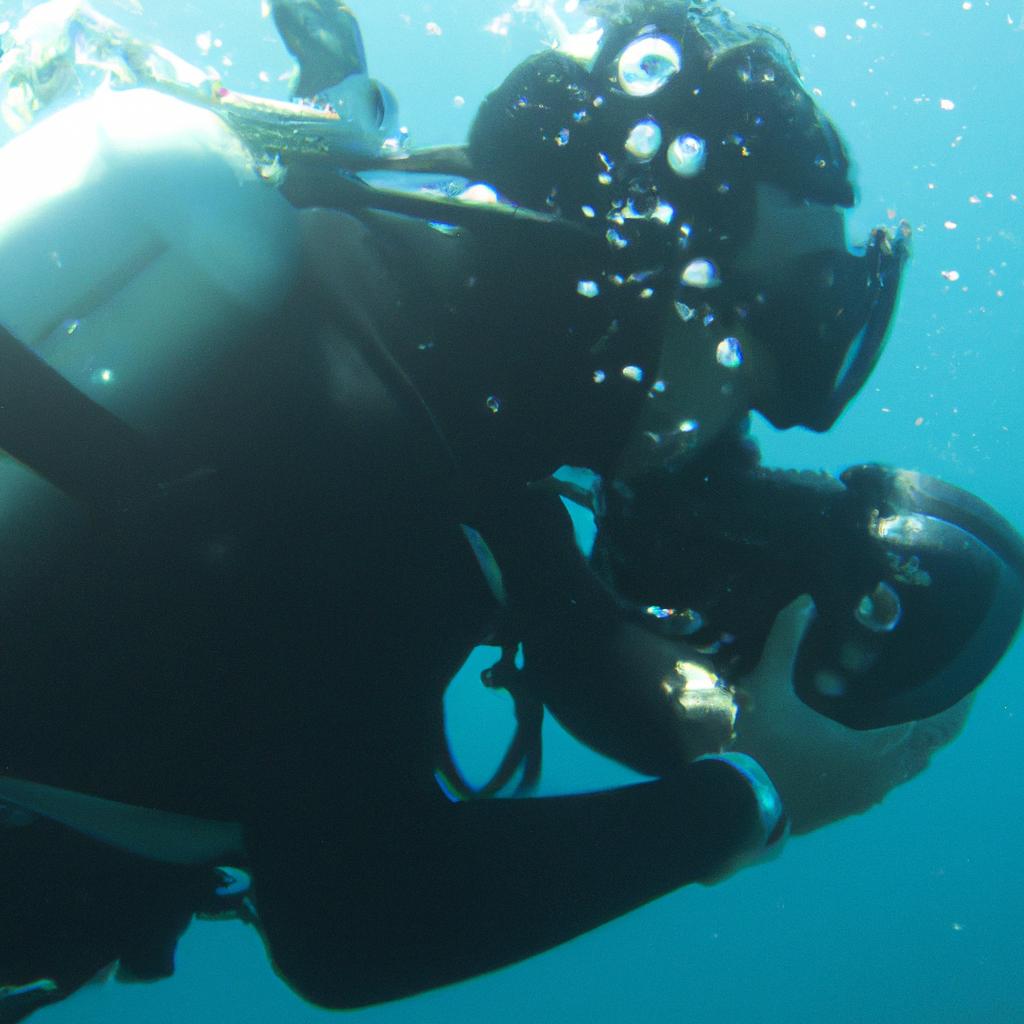 Person using rebreather while diving