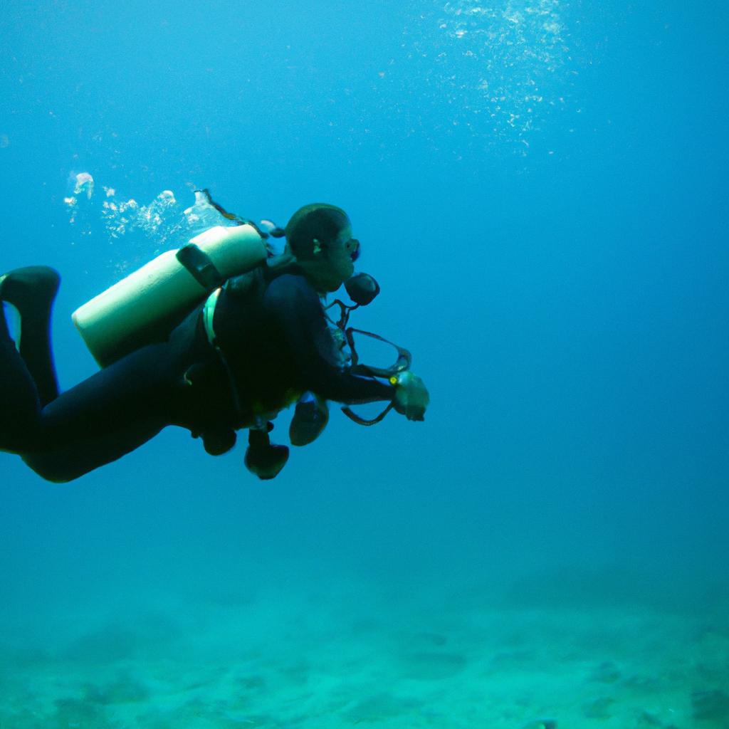 Diver exploring underwater with camera